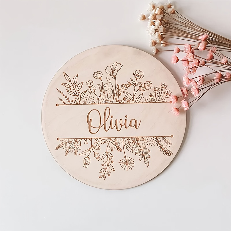 Baby Products Decoration - Personalized Floral Engraved Name Plaque, Custom