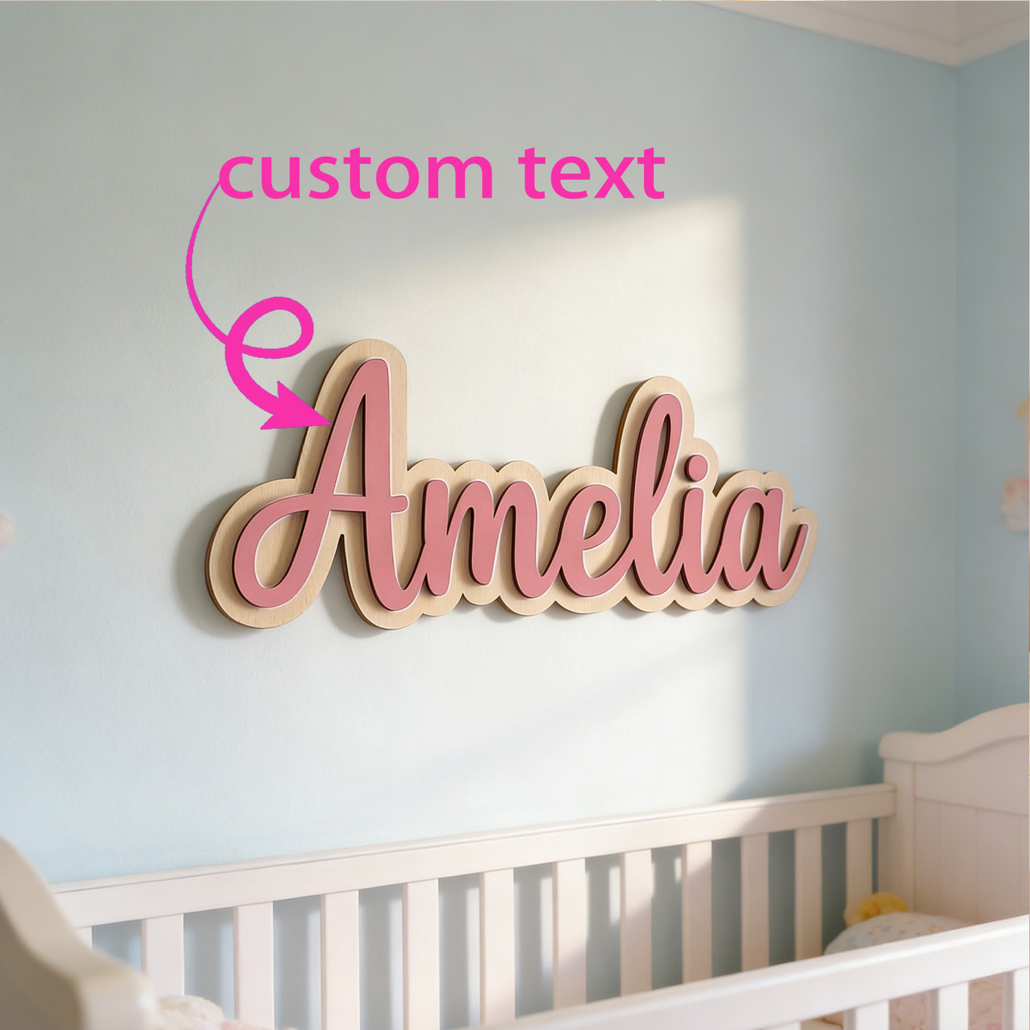 Baby Products Decoration - 1pc Customized Double-layer Wooden Surname Brand,