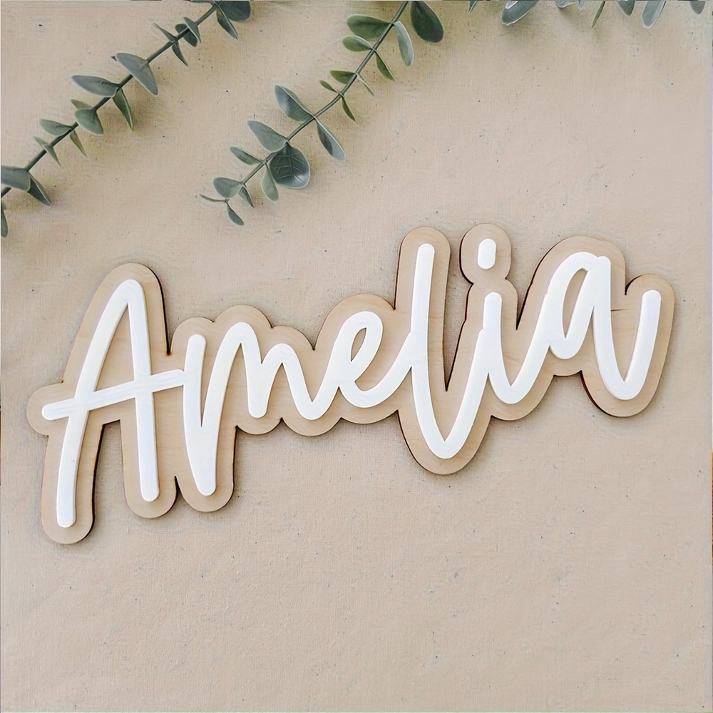 Baby Products Decoration - Customizable Double-Layered Wooden Name Plaque with